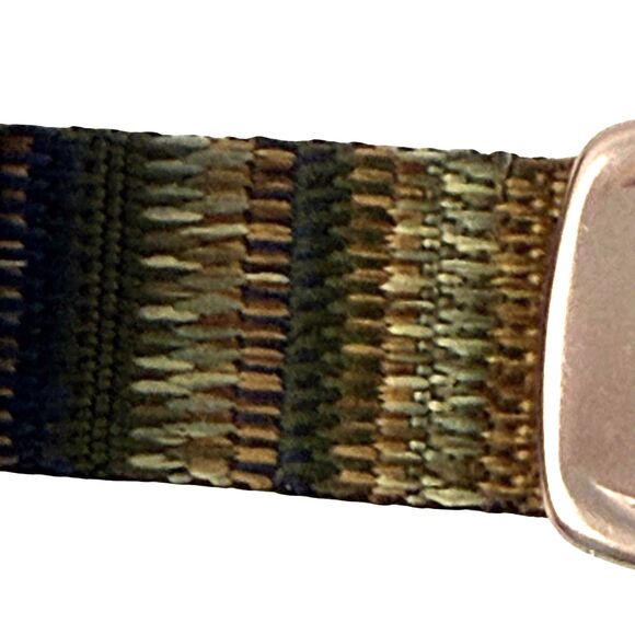 Bison Designs Belt Rose Gold Buckle Coyote Striped Nylon Webbed Size Medium USA - Picture 3 of 7